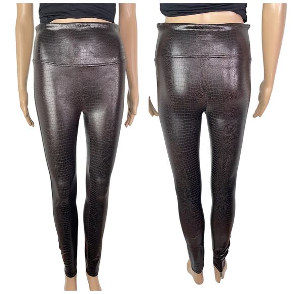 SPANX Pants - Spanx Women's Faux Leather Croc Shine Brown Leggings